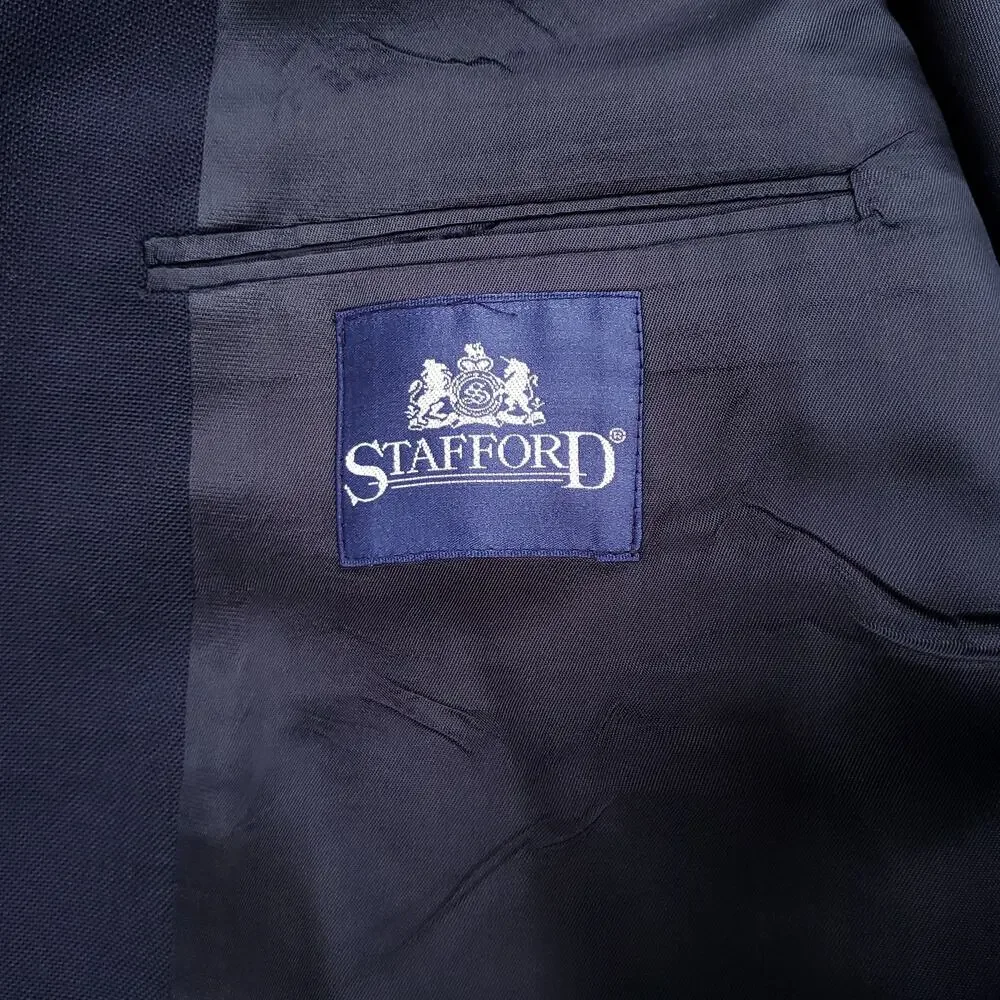VTG Stafford Blue Wool Blend Gold Button Double Breasted Jacket Sport Coat 44L
